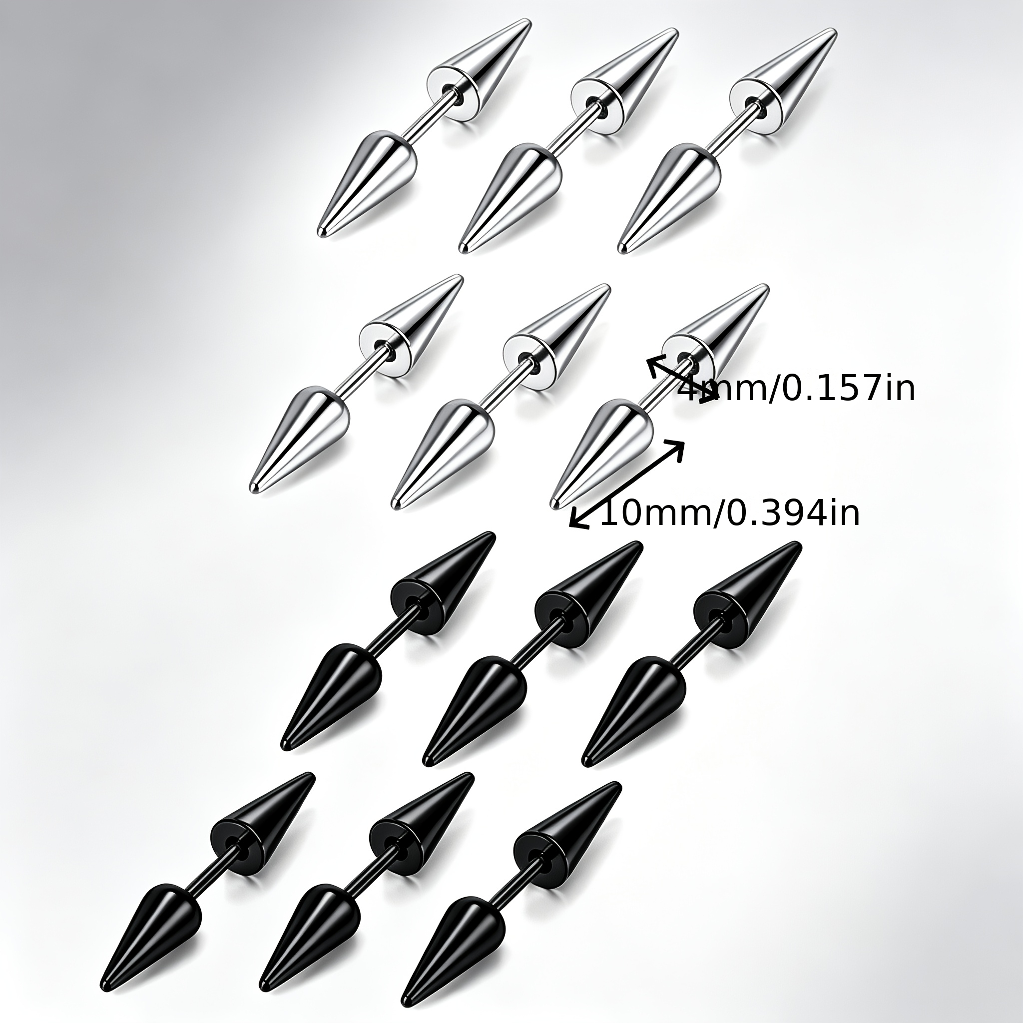 6pcs/set 316 Stainless Steel Minimalist Double-Pointed Taper Piercing Set